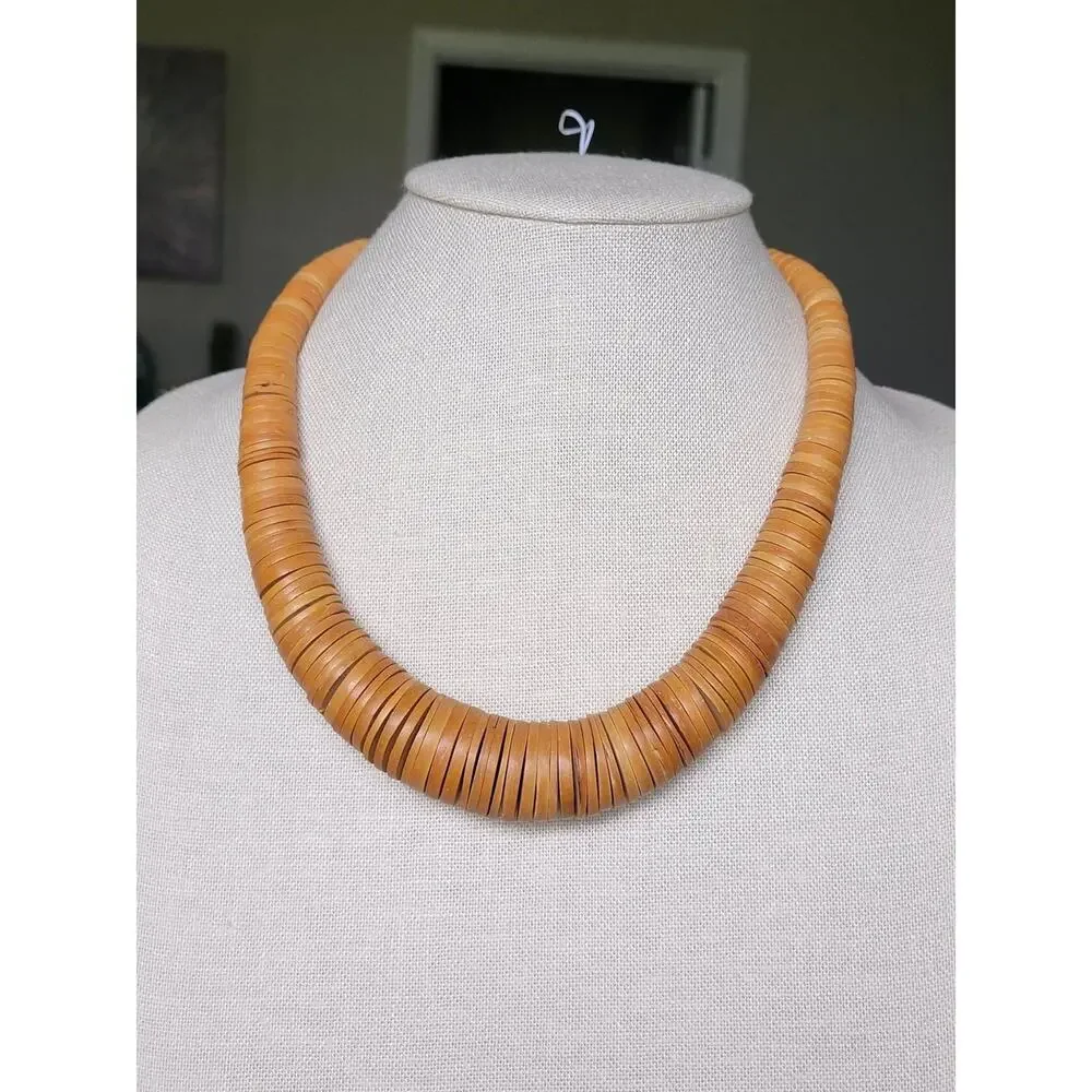 Vintage Berber Graduated Chunky Wood Disc Beaded Necklace, 18